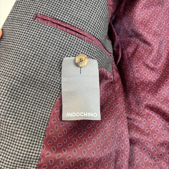 Indochino Mens Slim Houndstooth Wool Blazer Jacket Size 34 Career Formal - Picture 9 of 12